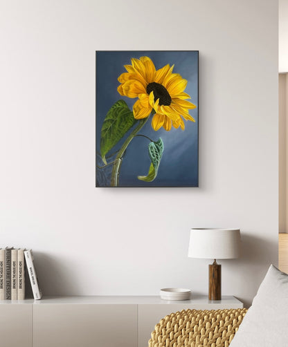 Follow The Sun - Original Sunflower in Vase Painting By Rebecca Mathews